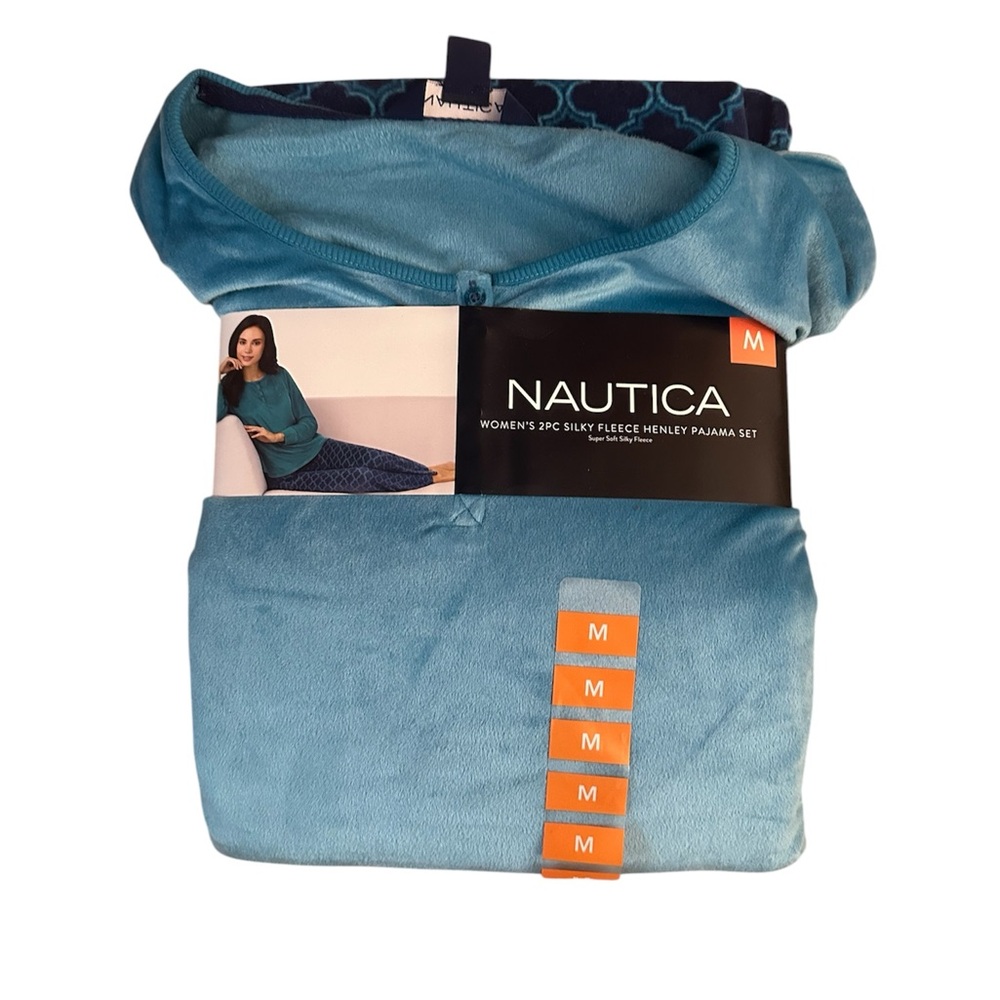 Nautica Blue Silky Fleece Henley Pajama Set Size M